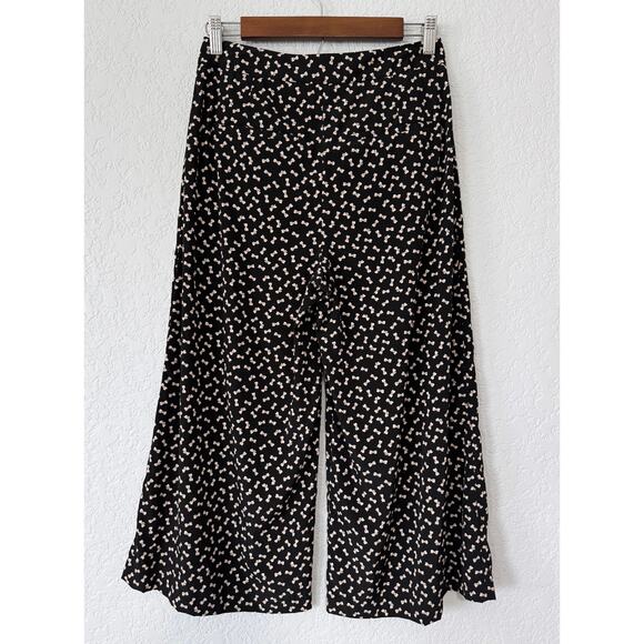 Zara Basic Black with White Bow Pattern Wide Leg Cropped Pant Size X-small - Picture 3 of 5